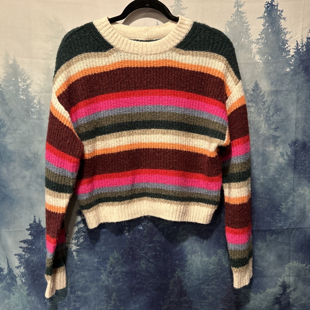 American Eagle Women Knit Sweater Colorful Block Stripe, Acrylic Blend Size XS